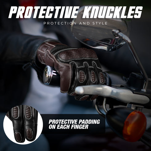 Ninja Leather Motorcycle Gloves with Black/Brown Knuckle Protection